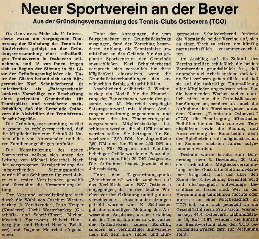 Neuer Sportverein an der Bever: Bericht aus der Gründungsversammlung vom 30.10. Glocke vom 06.11.