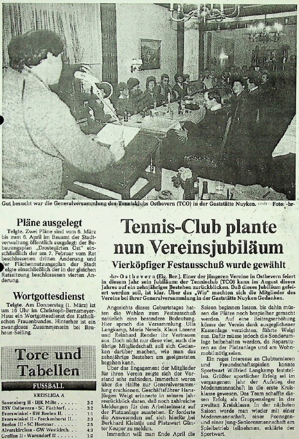 Tennis-Club plante nun Vereinsjubiläum: Vierköpfiger Festausschuss wurde gewählt. WN vom 27.02.
